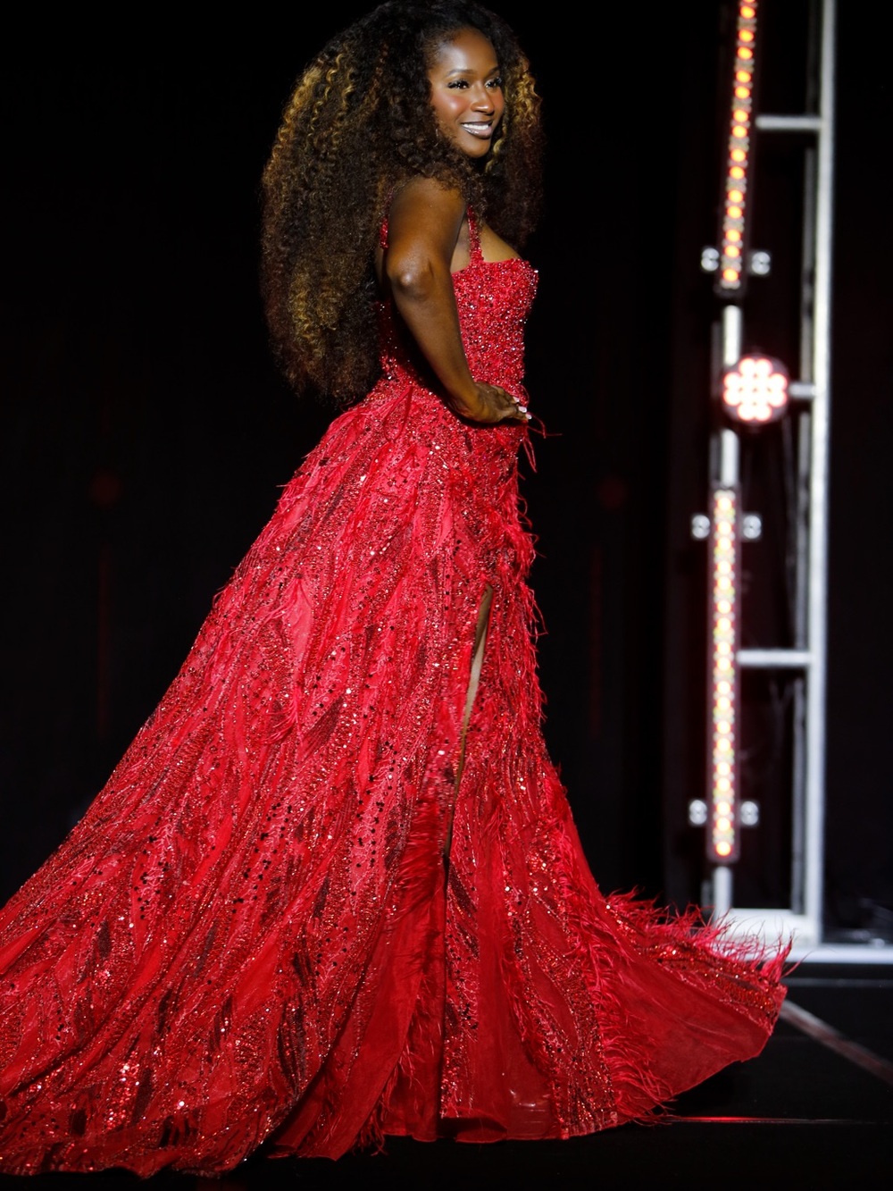 Elegant Red Beaded Evening Gown - Women's Formal Dress